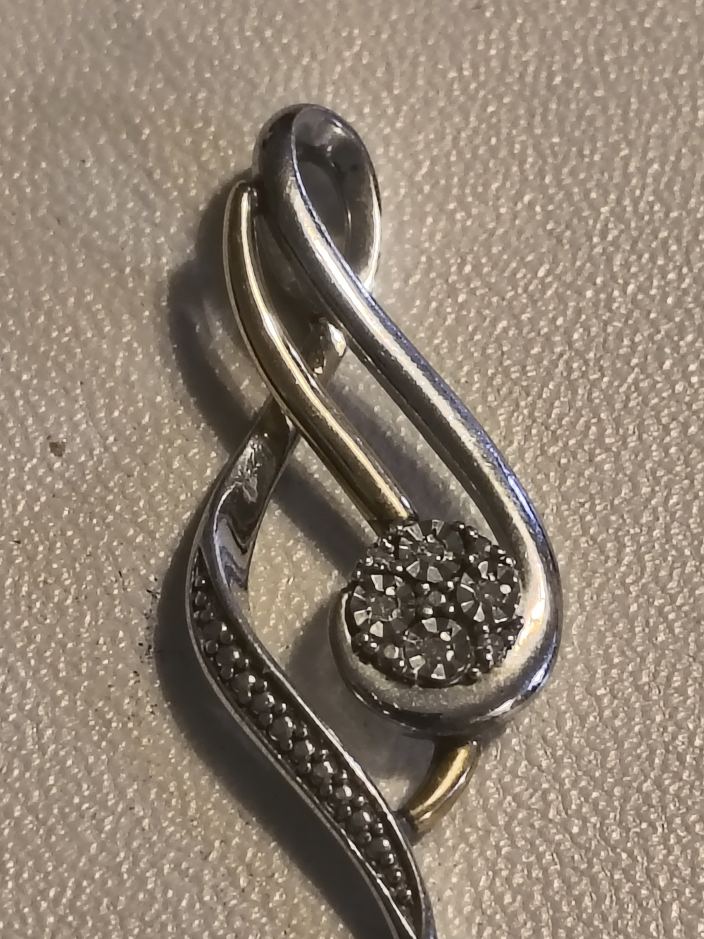 Sterling Silver &10k Y Gold Diamond Infinity Pendant Signed